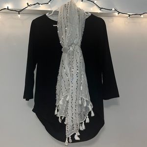 White scarf with silver sequins and fringe bottoms. Great condition!!!